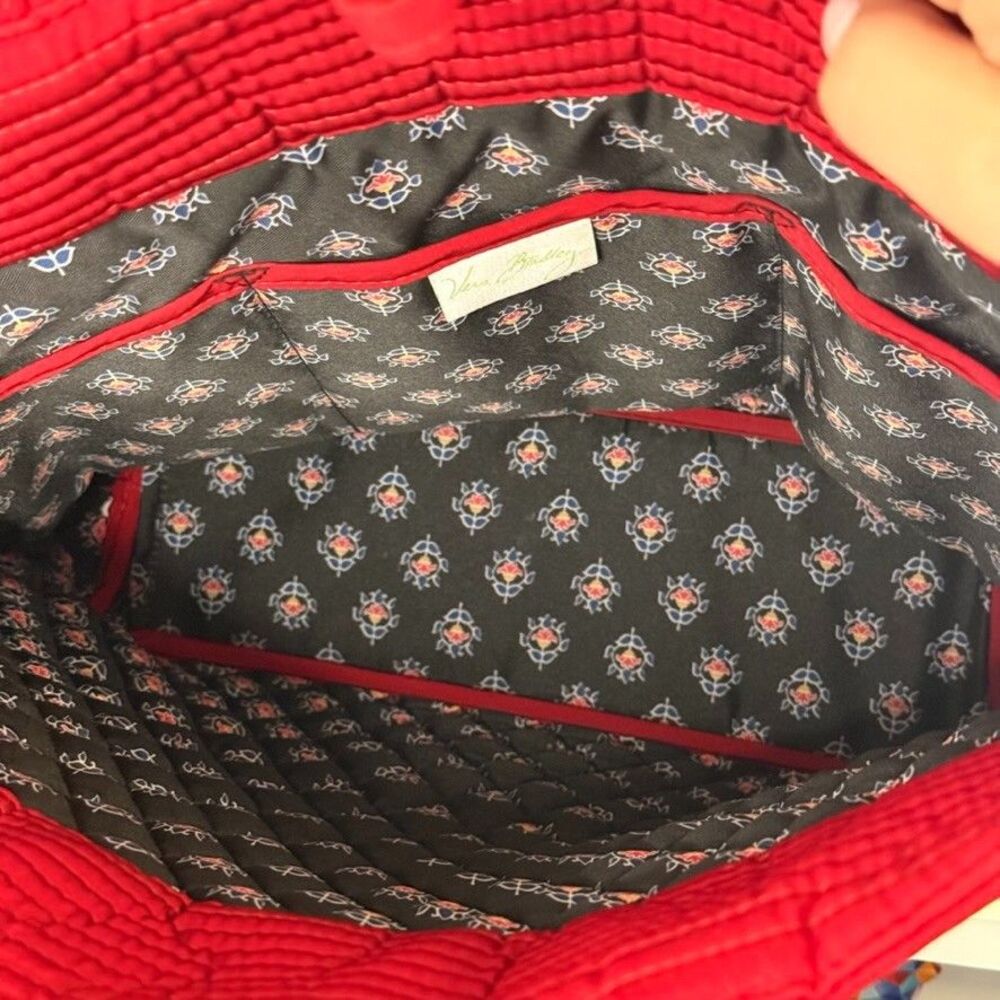 Vera Bradley Beta Fire RED Pleated Large Tote 13x14 - Picture 3 of 9